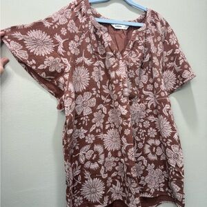 Sonoma Brown and White Floral Top